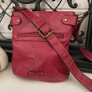 Red Faux Leather Crossbody Purse w/ Brass Hardware